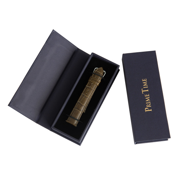 盛时定制泥绿色意大利牛皮竹节纹表带14*12MM