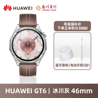 华为 WATCH GT 6 运动健康 智能手表46mm 冰川灰 灰色复合素皮表带