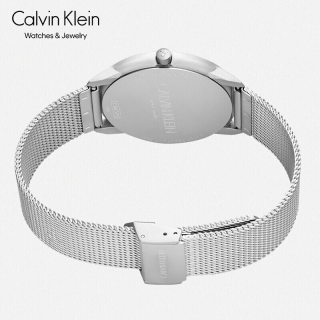 CK Calvin Klein Minimal 简约系列银色米兰风钢带圆盘石英中性表  K3M5215X
