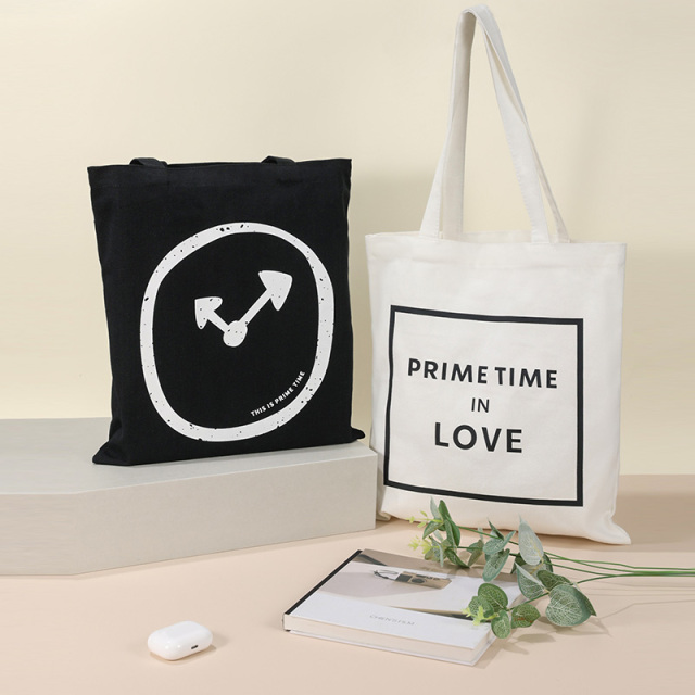 PRIME TIME盛时定制简约百搭帆布袋 单肩手提环保布袋包（深黑色）