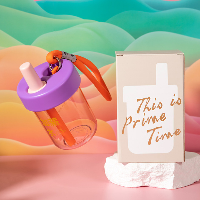 PRIME TIME吸管随行杯 大容量便携咖啡奶茶水杯450ml（暮山紫）