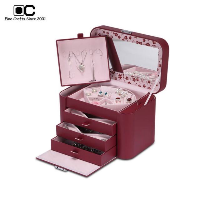 OC开合首饰盒超大容量 多功能欧式公主珠宝饰品收纳盒 中国红TG-032
