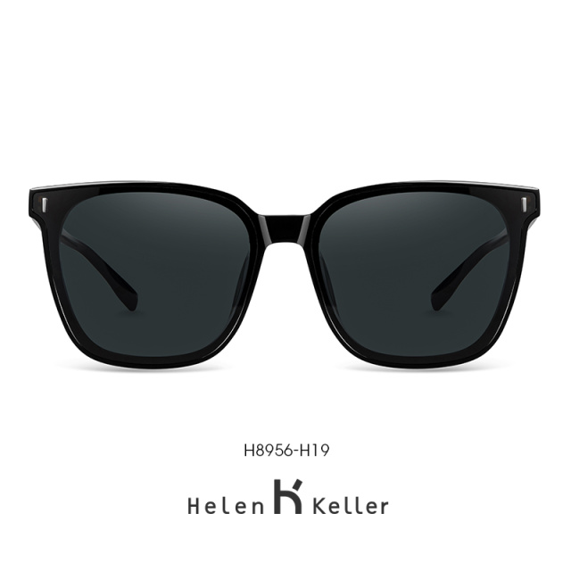 Helen Keller海伦凯勒男款太阳镜 个性偏光太阳镜时尚男开车专用韩版H8956H19（亮黑框+深灰色）