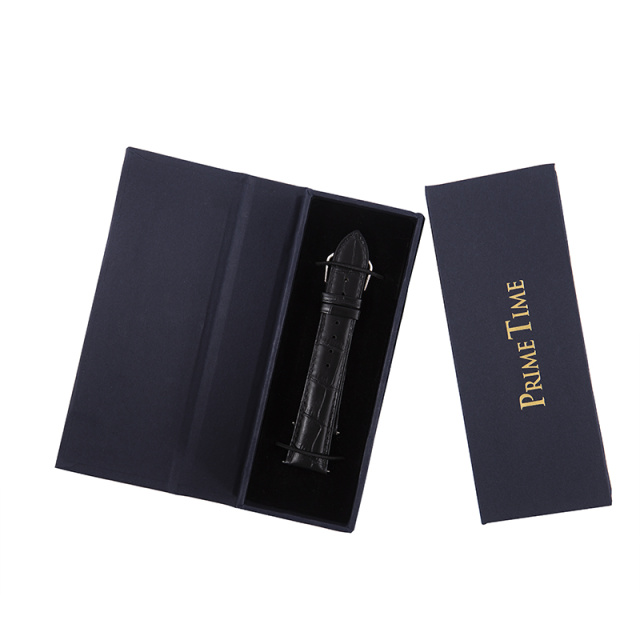 盛时定制哑光黑牛皮竹节纹表带22*20MM