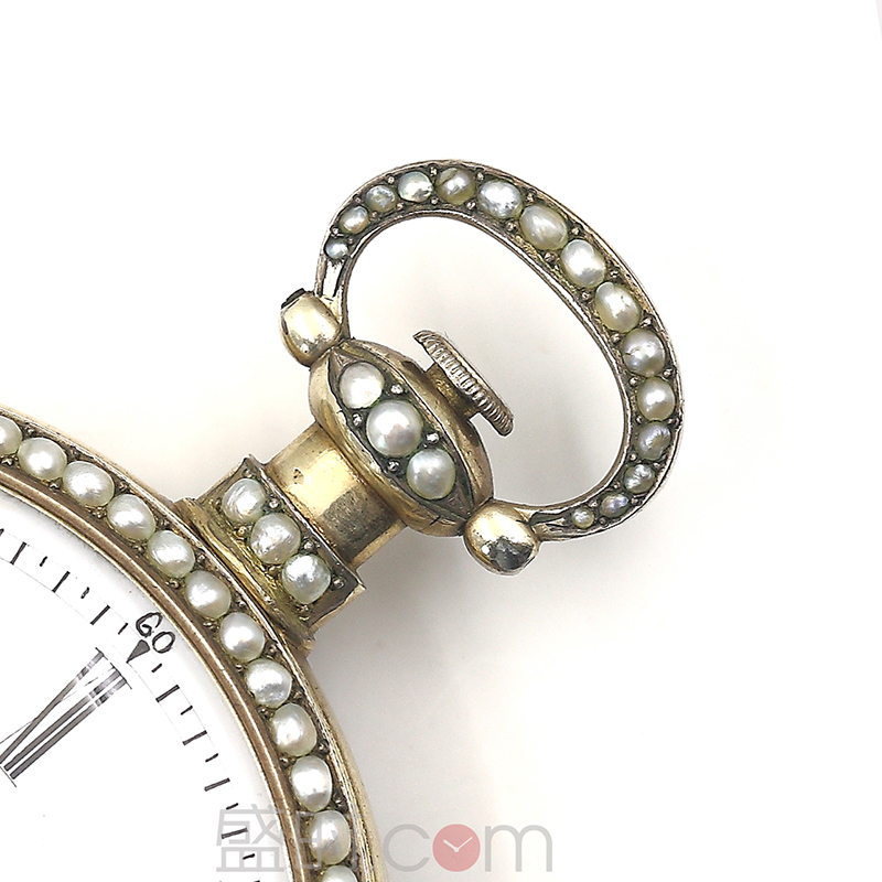 瑞士弗勒里耶（Swiss Fleurier ） 银鎏金珐琅珍珠镶边1/4跳秒古董怀表