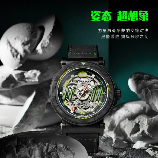 【超轻碳纤维圈腕表】尼维达怪诞联名限量款自动机械潮流腕表