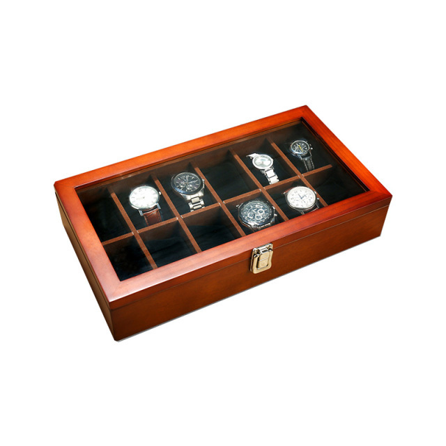 木质天窗手表盒木制手表收纳盒子多表位收藏盒展示盒带锁扣12表位