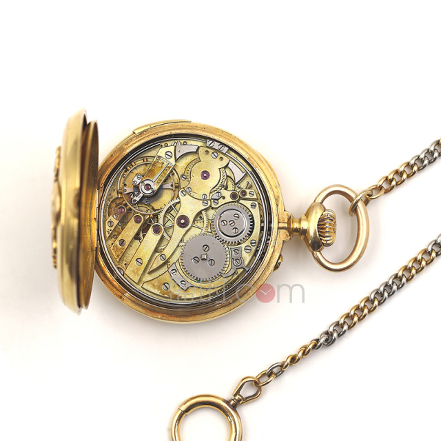 瑞士,弗勒里耶（Swiss Fleurier ） 银鎏金珐琅/珍珠镶边1/4跳秒古董怀表