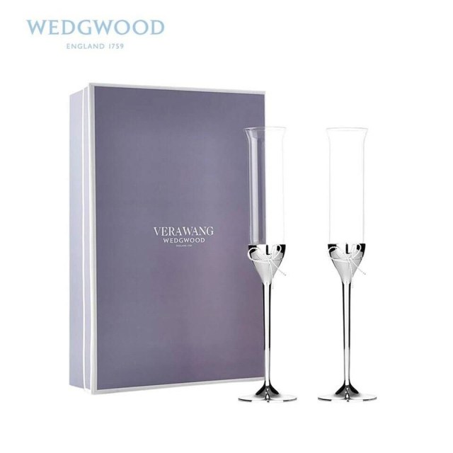 WEDGWOOD王薇薇Vera Wang爱之结绳香槟杯2个高脚对杯欧式婚礼礼盒