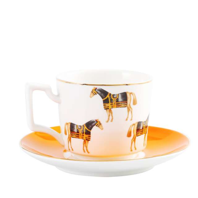 橙色欧式奢华咖啡杯套装下午茶具（1壶+1奶壶+1糖罐+4套杯碟）