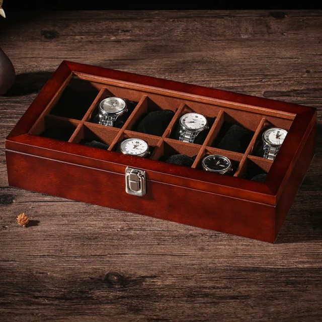 木质天窗手表盒木制手表收纳盒子多表位收藏盒展示盒带锁扣12表位